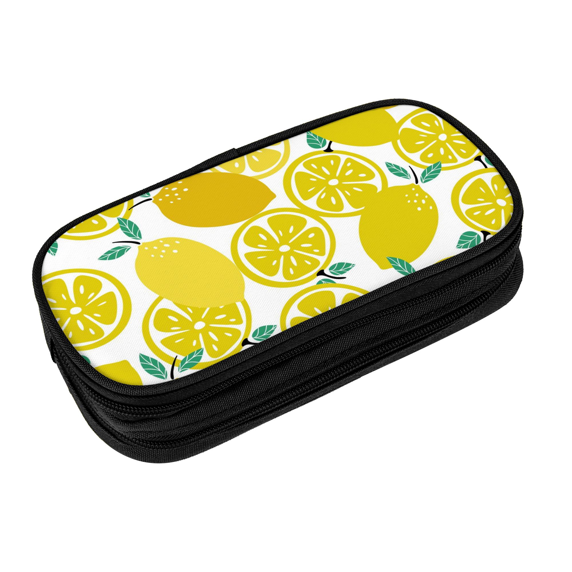 XMXY Large Capacity Pencil Case, Sweet Sour Lemon Pencil Box Pouch with  Compartments Portable Pencil Bags with Zipper for Teen Girl Black